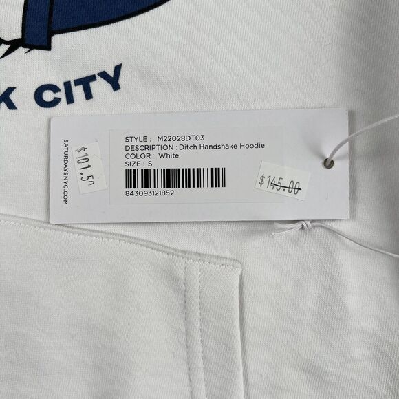 NWT Saturdays NYC White Ditch Handshake Long Sleeve‎ Pullover Hoodie Men’s Small - Picture 11 of 16